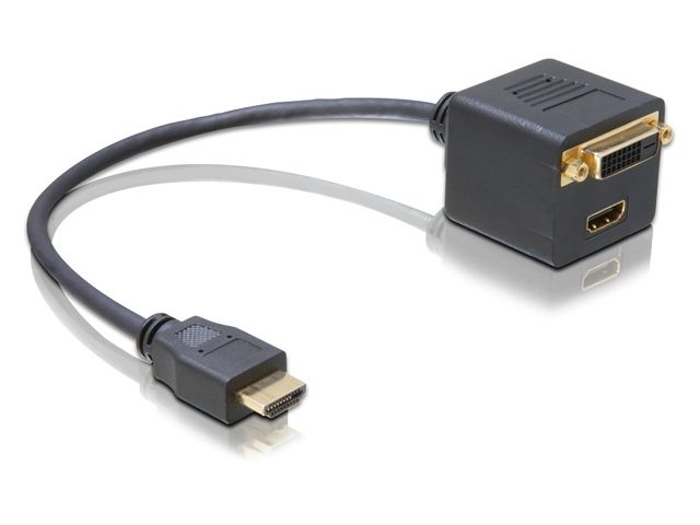 ADAPTER HDMI(M)->HDMI(F)+DVI-D(F)(24+1) DUAL LINK NA KABLU 20CM CZARNY DELOCK