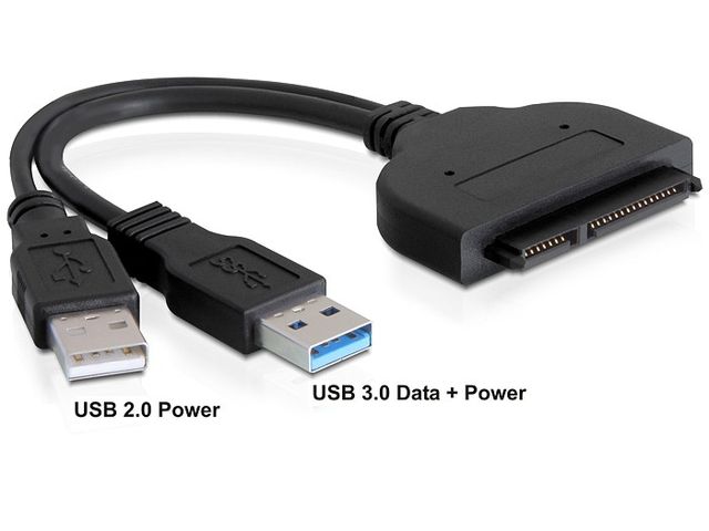 ADAPTER SATA DATA III (6GB/S) 22PIN(F)->USB-A(M) 3.0+ZASILANIE USB NA KABLU 20CM CZARNY DELOCK