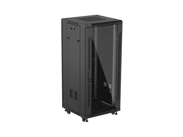 SZAFA INSTALACYJNA RACK STOJĄCA 19" 27U 600X600 CZARNA DRZWI PRZESZKLONE LANBERG (FLAT PACK)