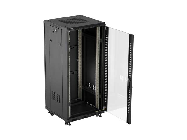 SZAFA INSTALACYJNA RACK STOJĄCA 19" 27U 600X600 CZARNA DRZWI PRZESZKLONE LANBERG (FLAT PACK)