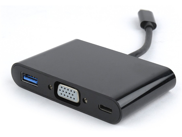 ADAPTER USB-C(M) 3.1->USB-C(F)+USB-A(F)+VGA(F) NA KABLU 15CM CZARNY GEMBIRD
