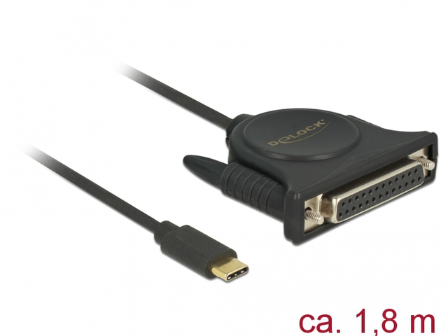 ADAPTER USB-C(M)->LPT 25PIN(F) NA KABLU 180CM CZARNY BIDIRECTIONAL DELOCK