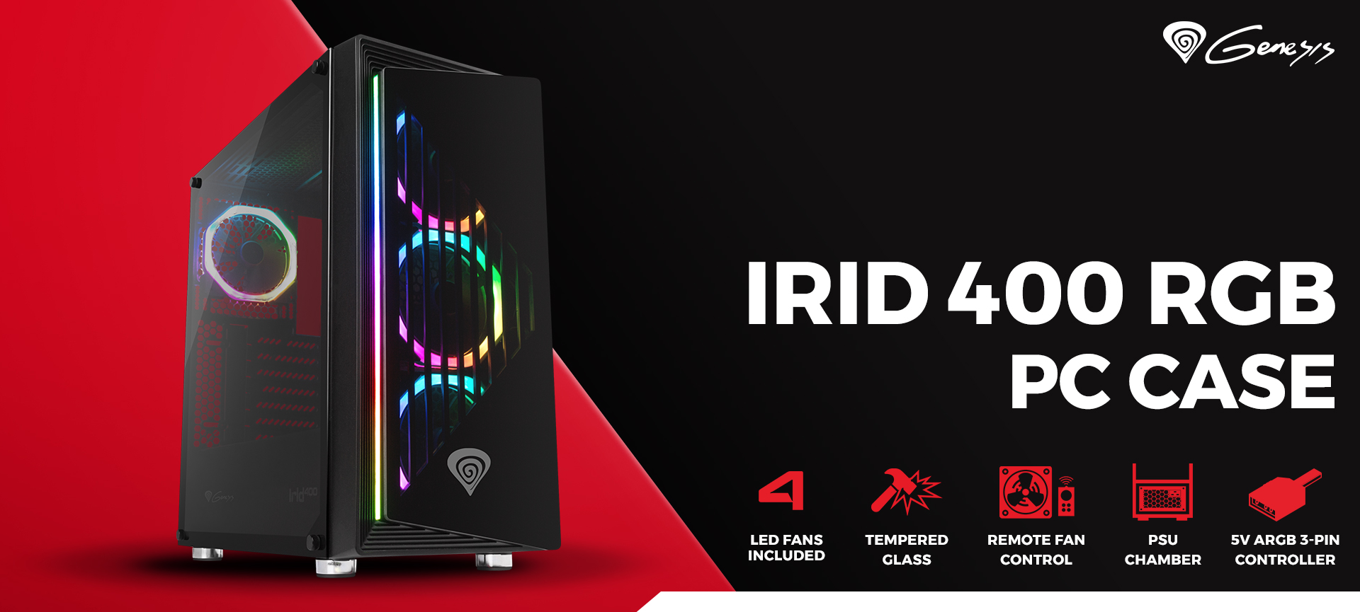 PC CASE GENESIS IRID 400 RGB MIDI TOWER RGB WINDOW | Impakt S.A.