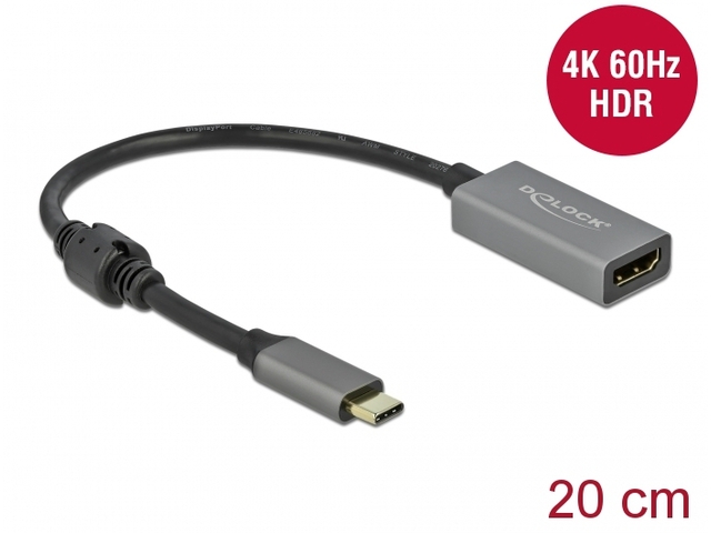 ADAPTER USB-C(M)->HDMI(F) 4K 60HZ (DP ALT MODE) NA KABLU 20CM AKTYWNY CZARNY DELOCK