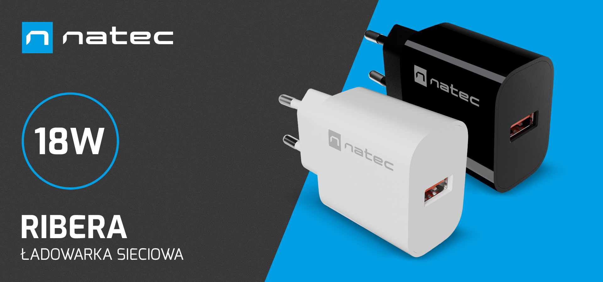 Dwie ładowarki sieciowe w białym i czarnym kolorze, z jednym portem USB i zwartą konstrukcją.