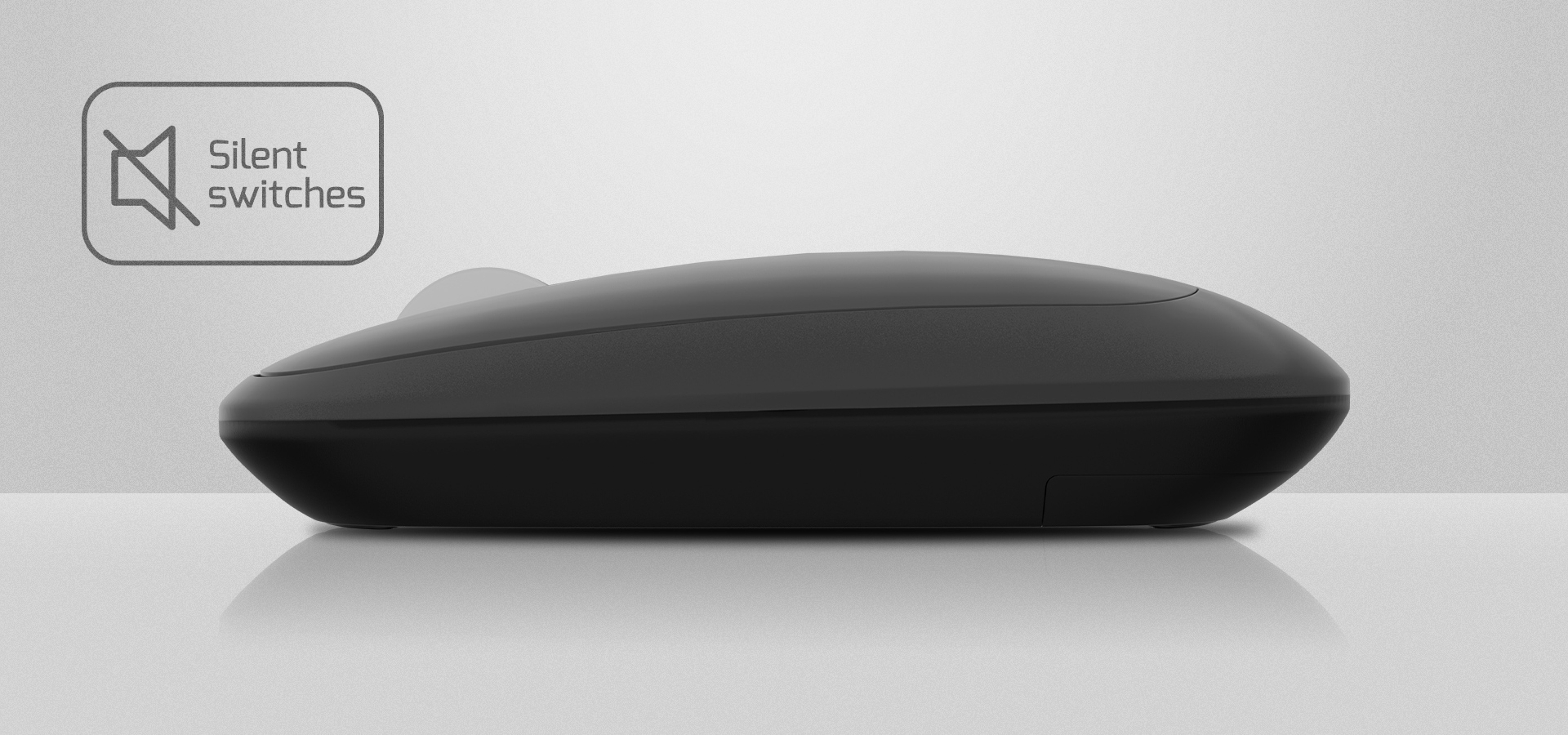 Bezprzewodowa mysz o gładkiej konstrukcji i cichych przyciskach w kolorze szarym