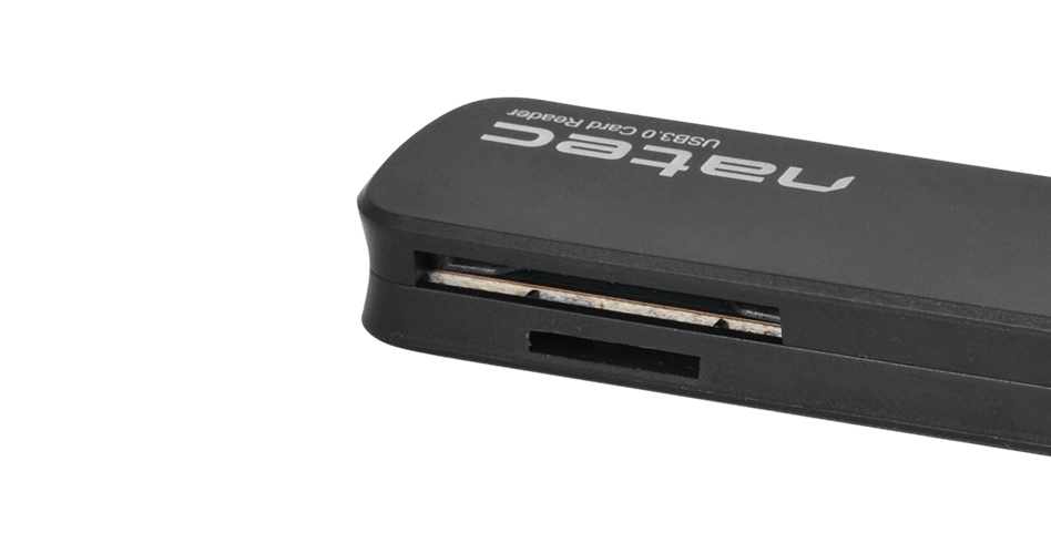 Card reader for SD and micro SD cards with a black, compact design