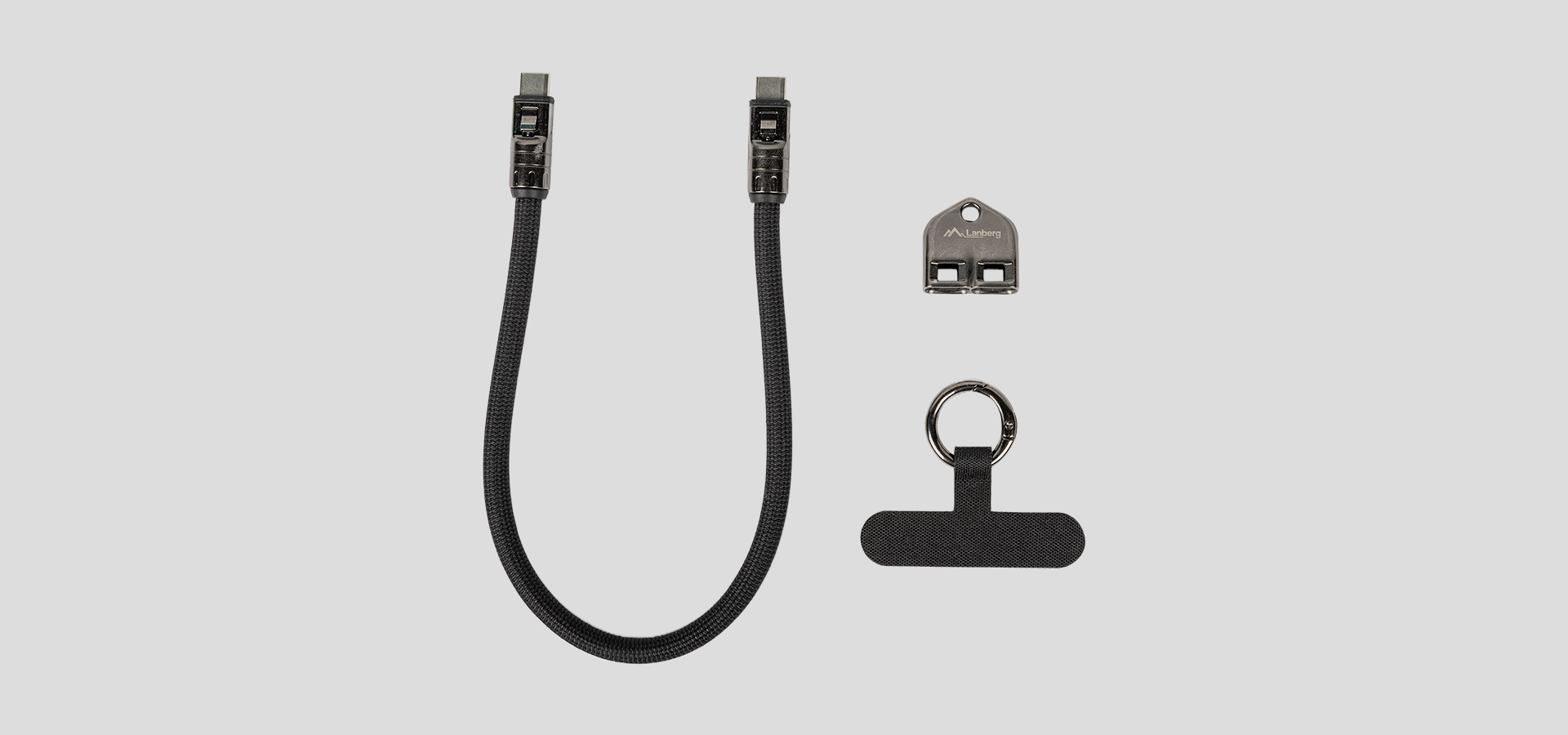 Kabel USB-C męsko-męski o długości 0,3 m, mocy 240 W i zaczepie do kluczy w kolorze czarnym