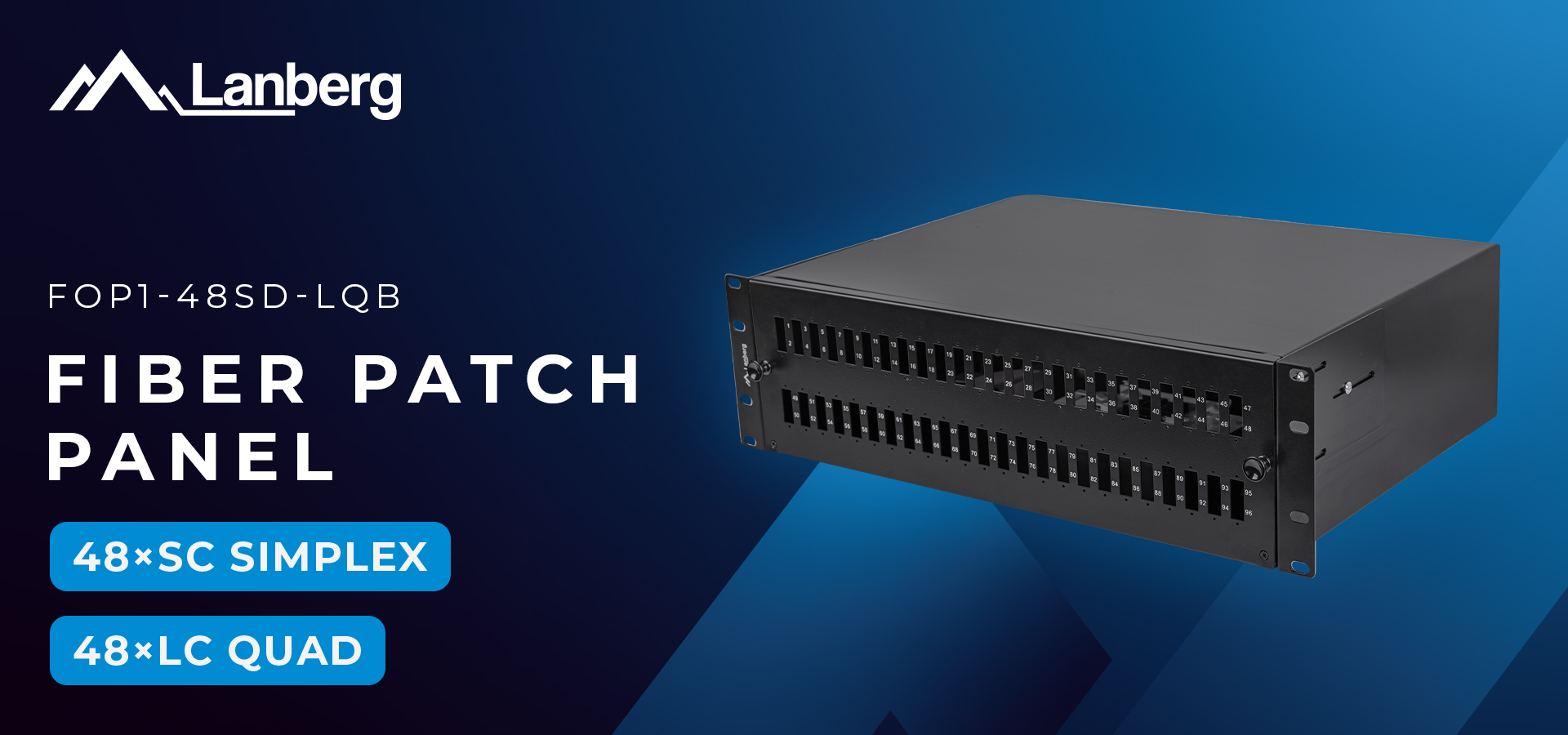 Fiber patch panel with multiple connection ports and a sleek black design.