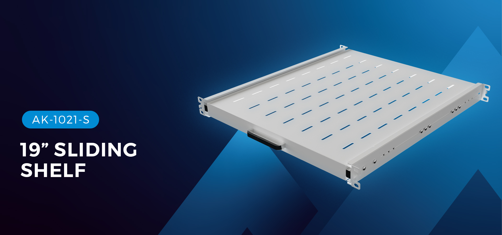 19" sliding shelf designed for rack mounting, shown in gray with a weight capacity of 35 kg and a 4-point installation system