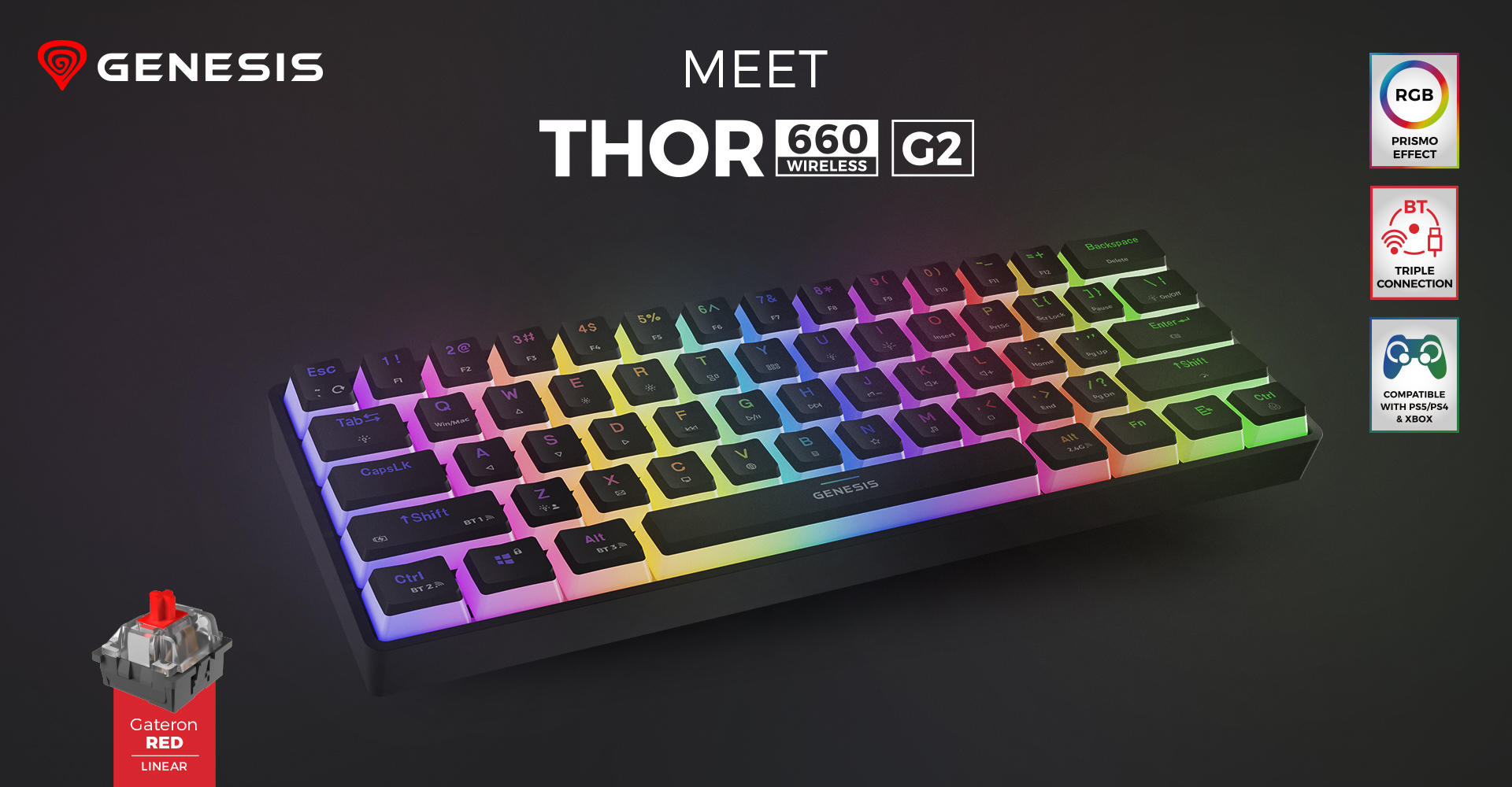Klaviatūra Genesis Thor 660 G2 RGB juoda Gateron Raudona aprašymas - Prekės nuotrauka Klaviatūra Genesis Thor 660 G2 RGB juoda Gateron Raudona aprašymas - Prekės nuotrauka