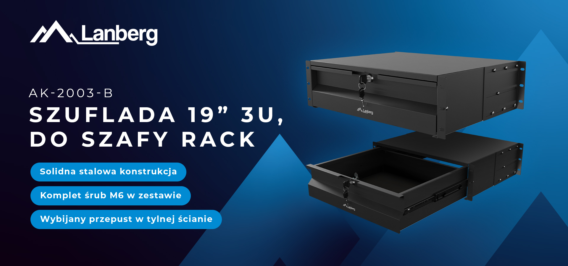 Szuflada do systemów rack z wytrzymałą stalową konstrukcją i wysuwaną konstrukcją.