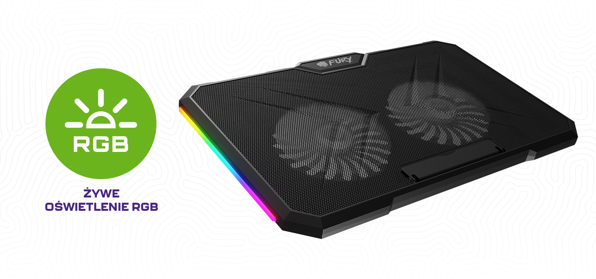 Podstawka chłodząca do laptopa z dwoma wentylatorami, oświetleniem RGB i dwoma portami połączeniowymi