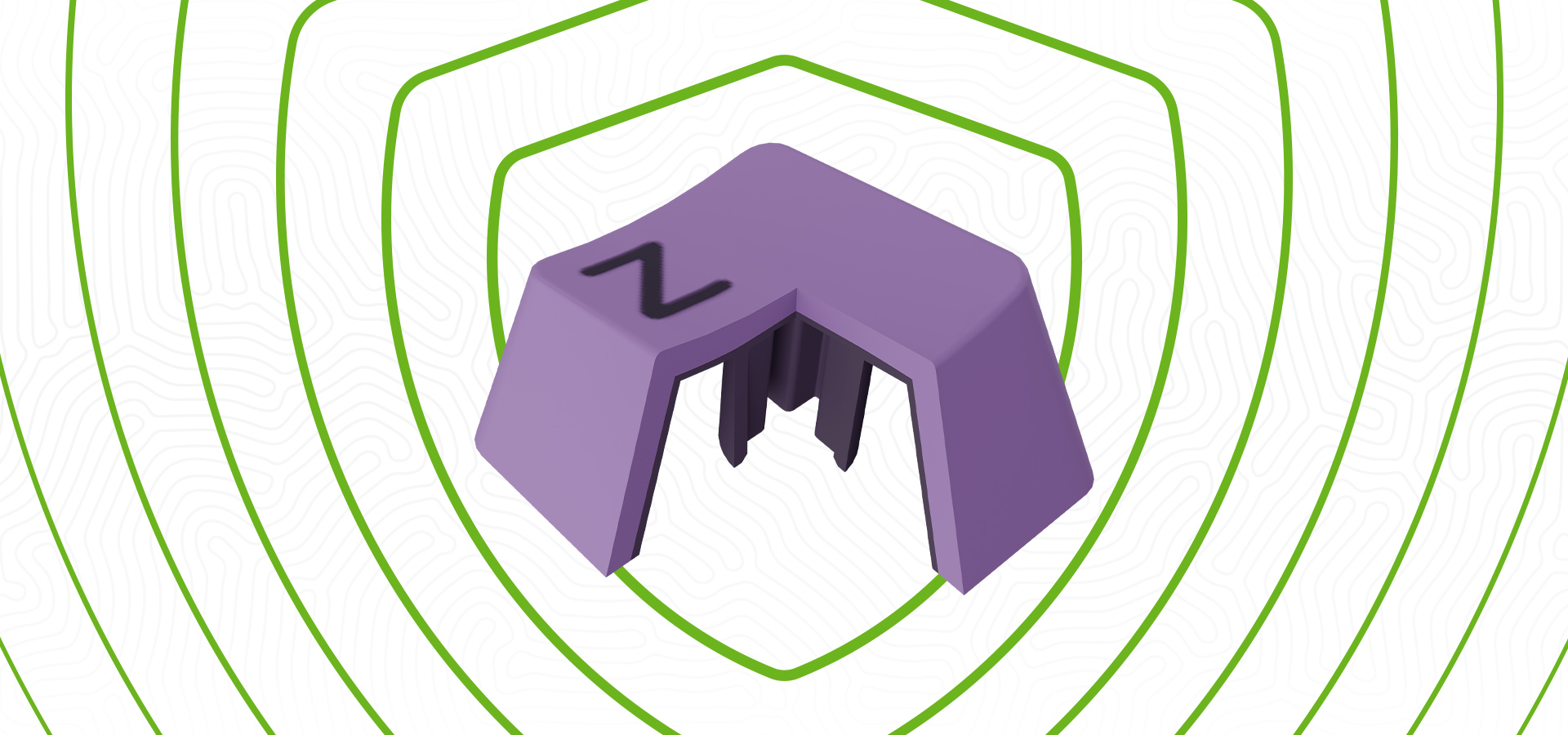 Fioletowa nakładka klawisza z symbolem na górze na falistym tle.