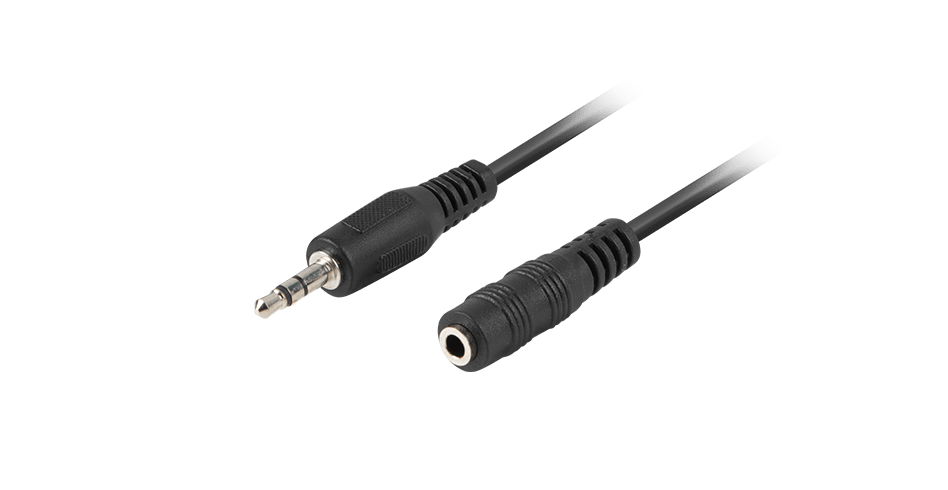 3.5mm audio extension cable with male and female connectors, 1.5 meters long, in black color. Ideal for audio devices