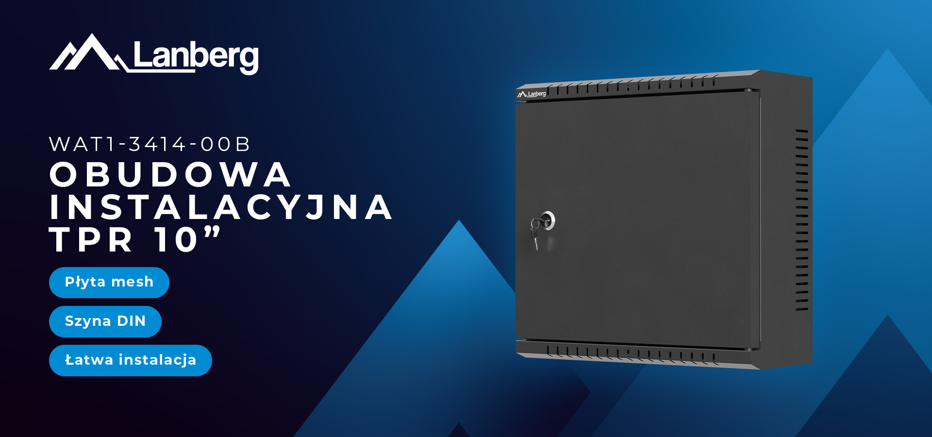 Czarna skrzynka instalacyjna z otworami wentylacyjnymi i zamkiem po jednej stronie.