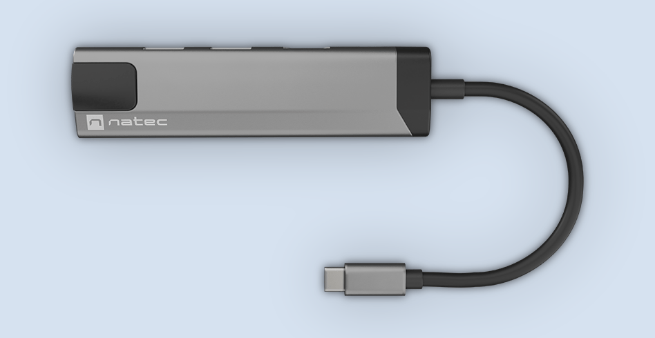 Wielopunktowy adapter USB-C z dwoma portami USB 3.0, wyjściem HDMI 4K, USB-C PD i RJ45 do połączeń przewodowych