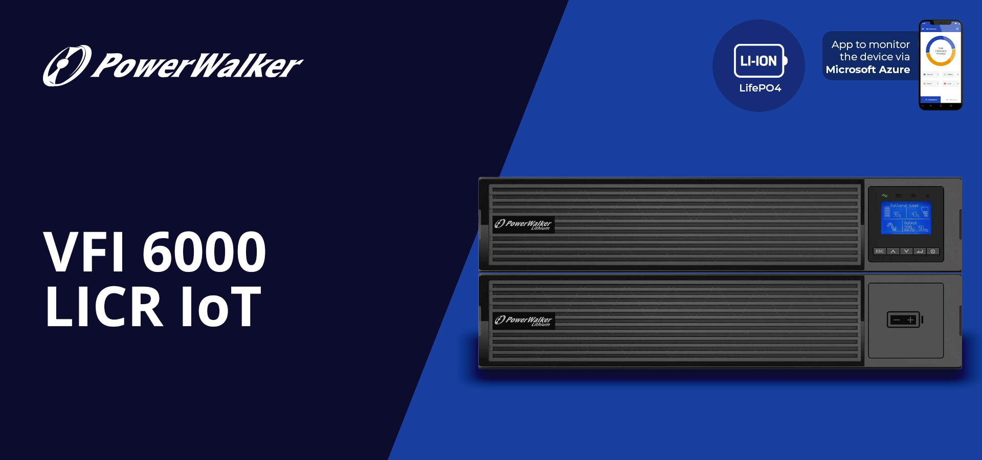 Czarny urządzenie z ekranem LCD i dwiema komorami obok ikony aplikacji na smartfonie.