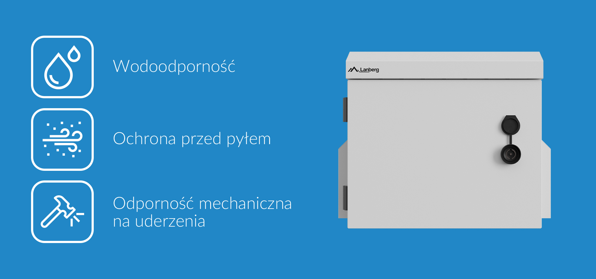Skrzynka z bezpiecznym zamkiem, zaprojektowana, aby być odporną na wodę, pył i uderzenia.