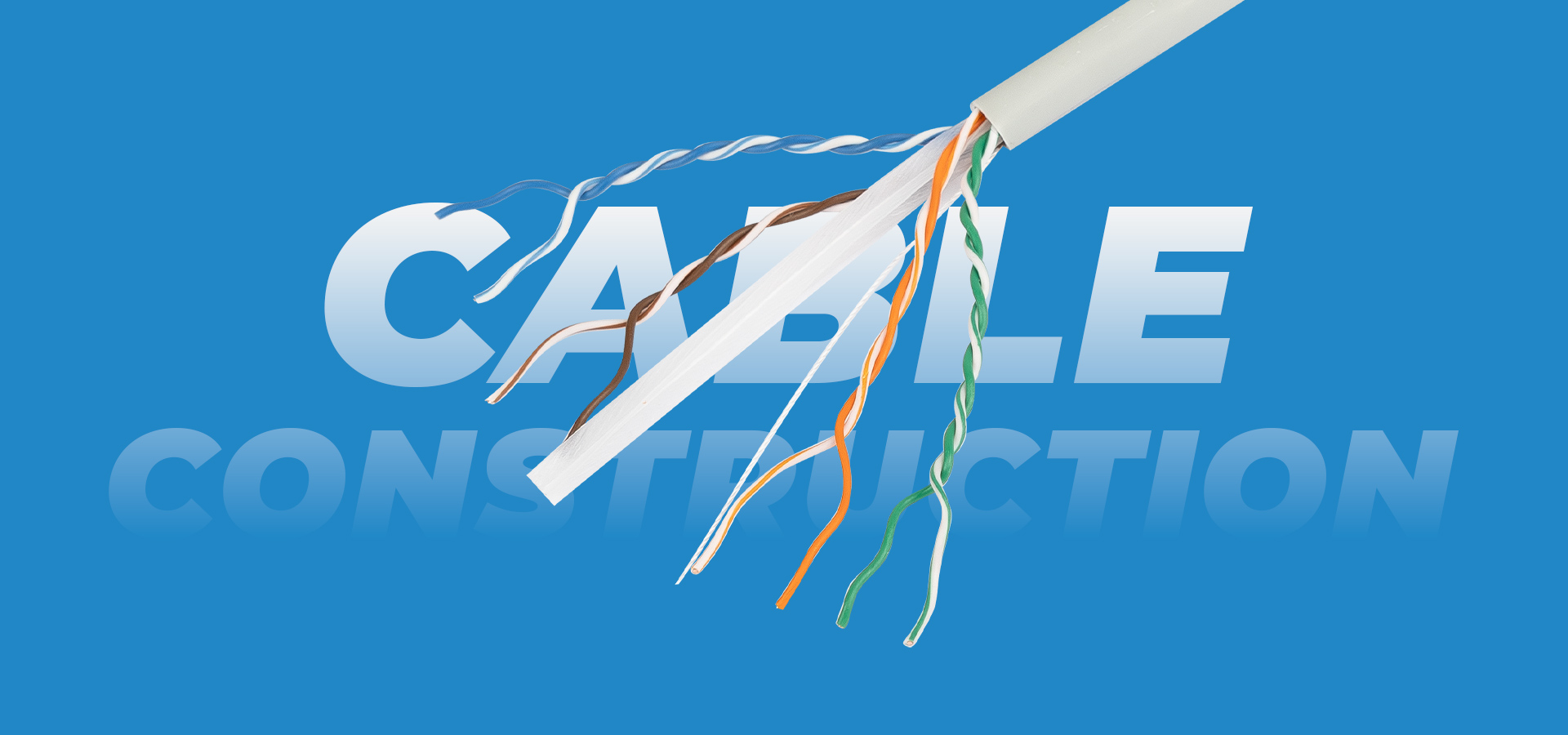 A white cable with twisted pairs of wires in various colors against a blue background.