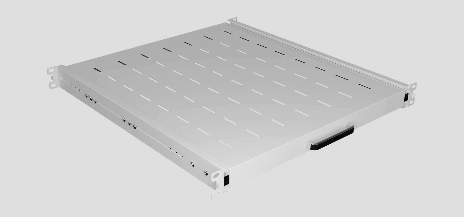 Wysuwana półka rack 19", szara, rozmiar 1U (445x500 mm), nośność do 35 kg z 4-punktowym mocowaniem