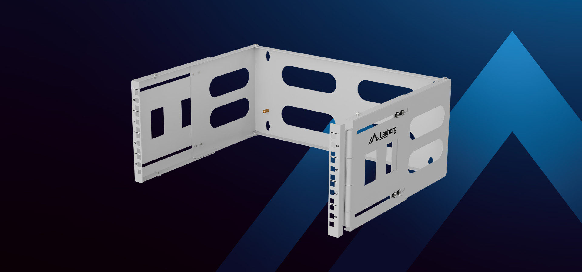 Biały uchwyt montażowy z wieloma wycięciami i otworami do celów instalacyjnych.