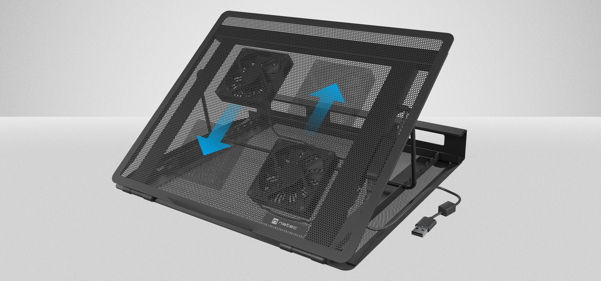 Laptop cooling pad Natec Tern 2 Plus, compatible with 12.1-17.3" laptops, features two adjustable fans for optimal airflow