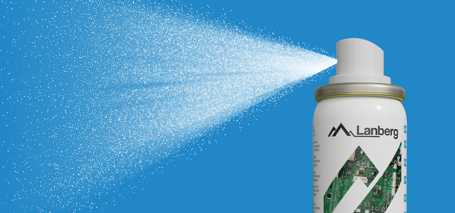 Pojemnik z alkoholem izopropylowym w sprayu z mgiełką na niebieskim tle.