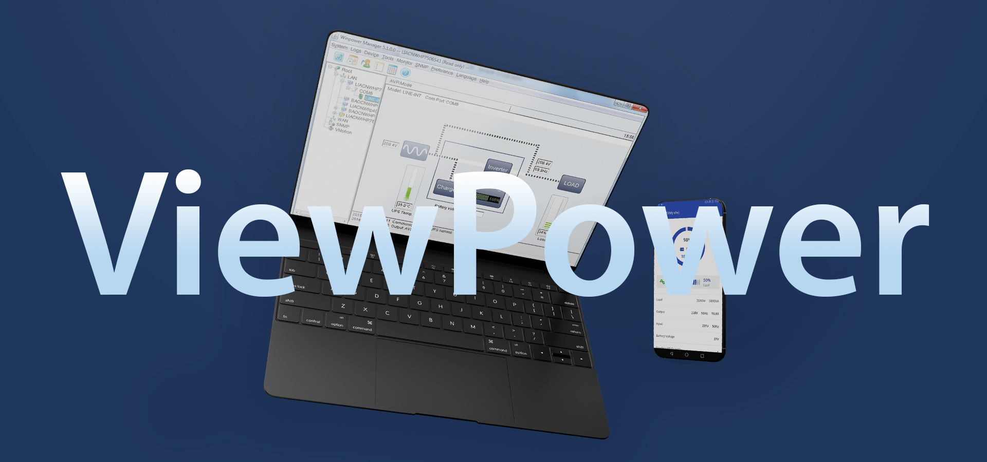 Laptop z klawiaturą podłączony do urządzenia mobilnego na jednolitym tle.