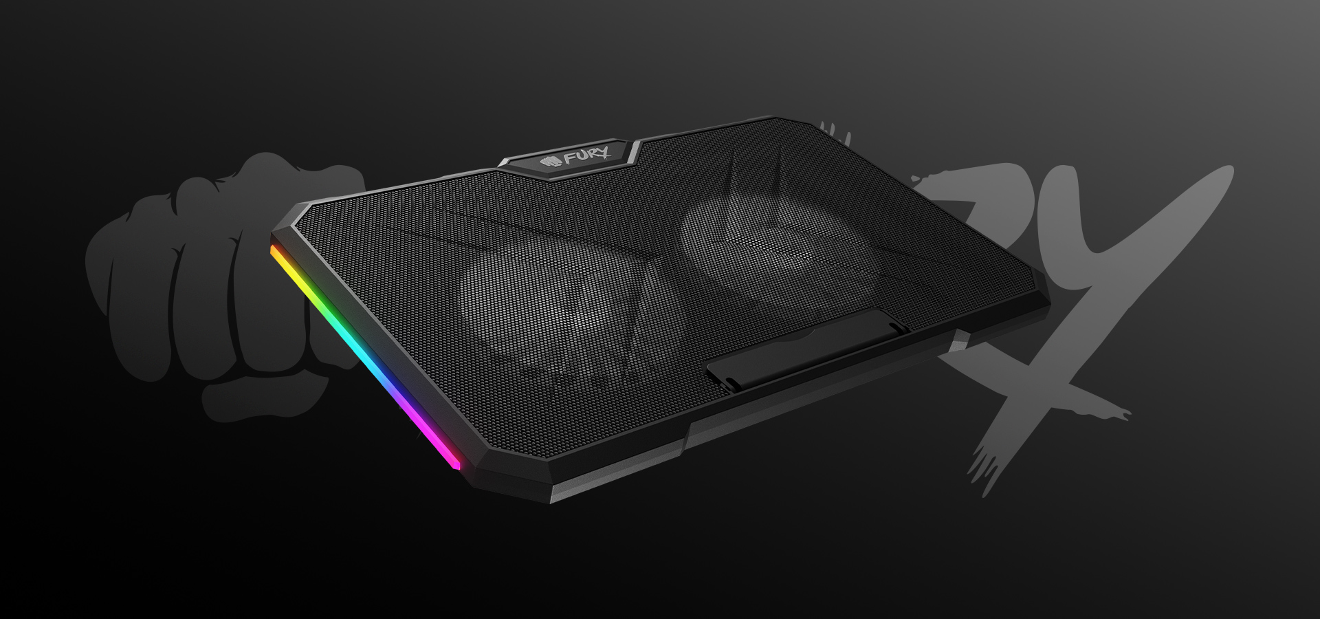 Podkładka chłodząca pod laptopa z dwoma wentylatorami, oświetleniem RGB i dwoma portami połączeniowymi