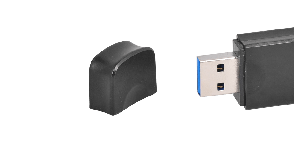 Card reader with a protective cap and a connection interface in black color