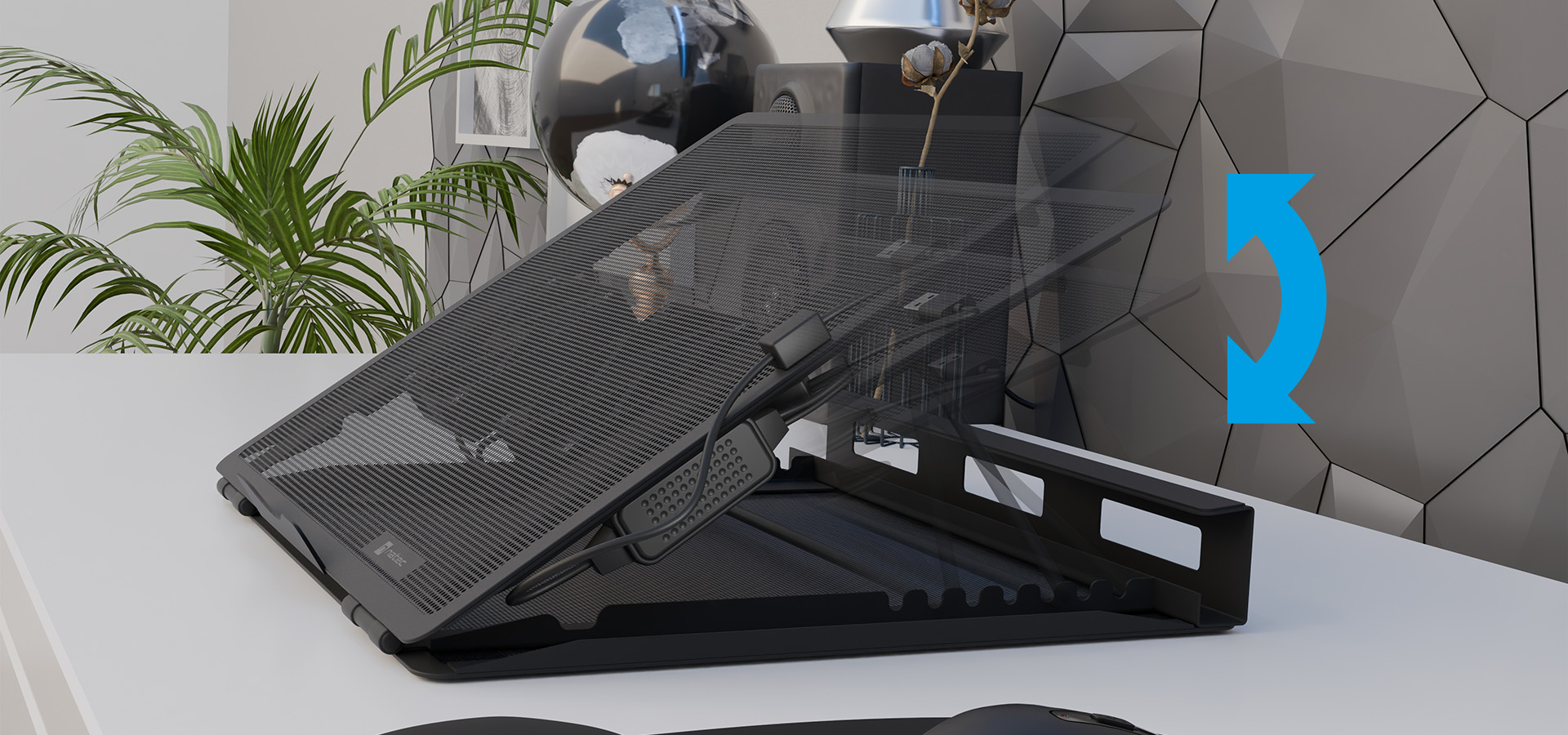 Laptop cooling pad Natec Tern 2 Plus, designed for 12.1-17.3" laptops, featuring two fans and an adjustable angle