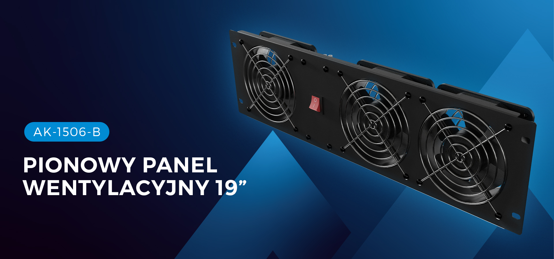 Pionowy 19-calowy panel wentylacyjny z trzema wentylatorami 230 V, przeznaczony do szaf typu rack, z eleganckim czarnym wykończeniem