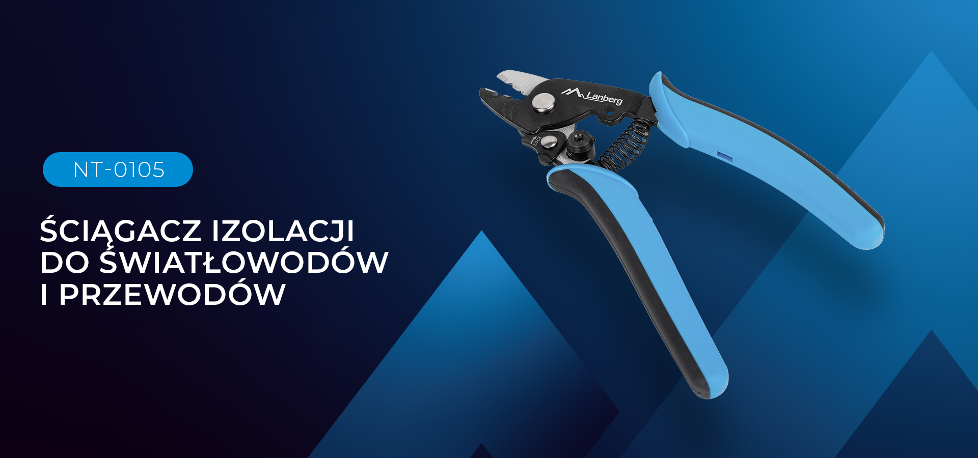Narzędzie do zdejmowania izolacji z niebieskimi uchwytami i czym czarnym do cięcia.