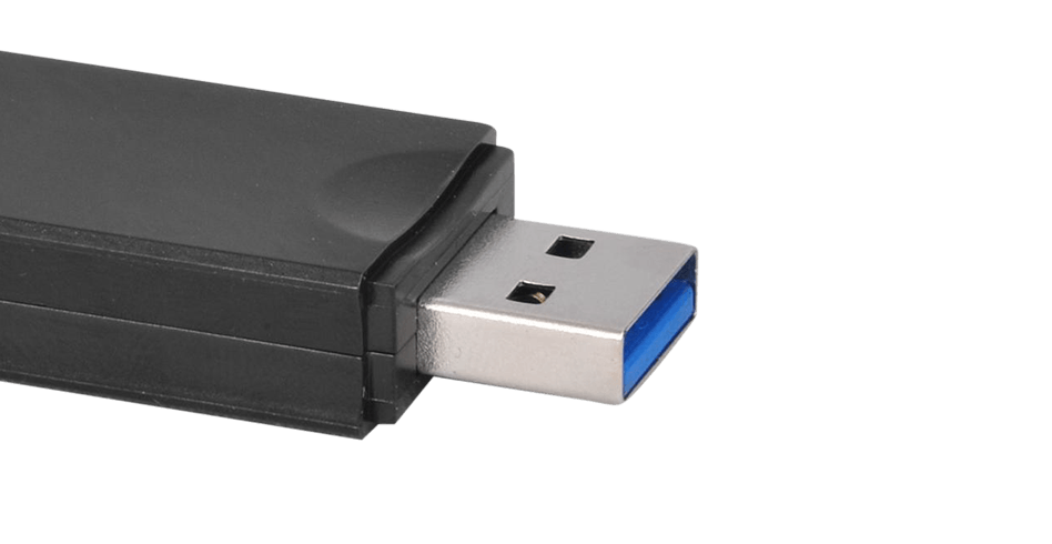 Card reader with a black casing and a connection end for data transfer