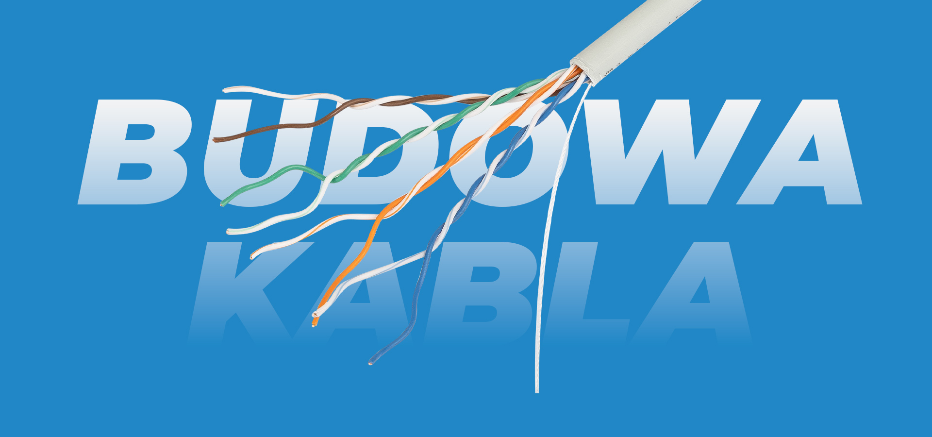 Kabel z poszczególnymi przewodami w kolorach na niebieskim tle.