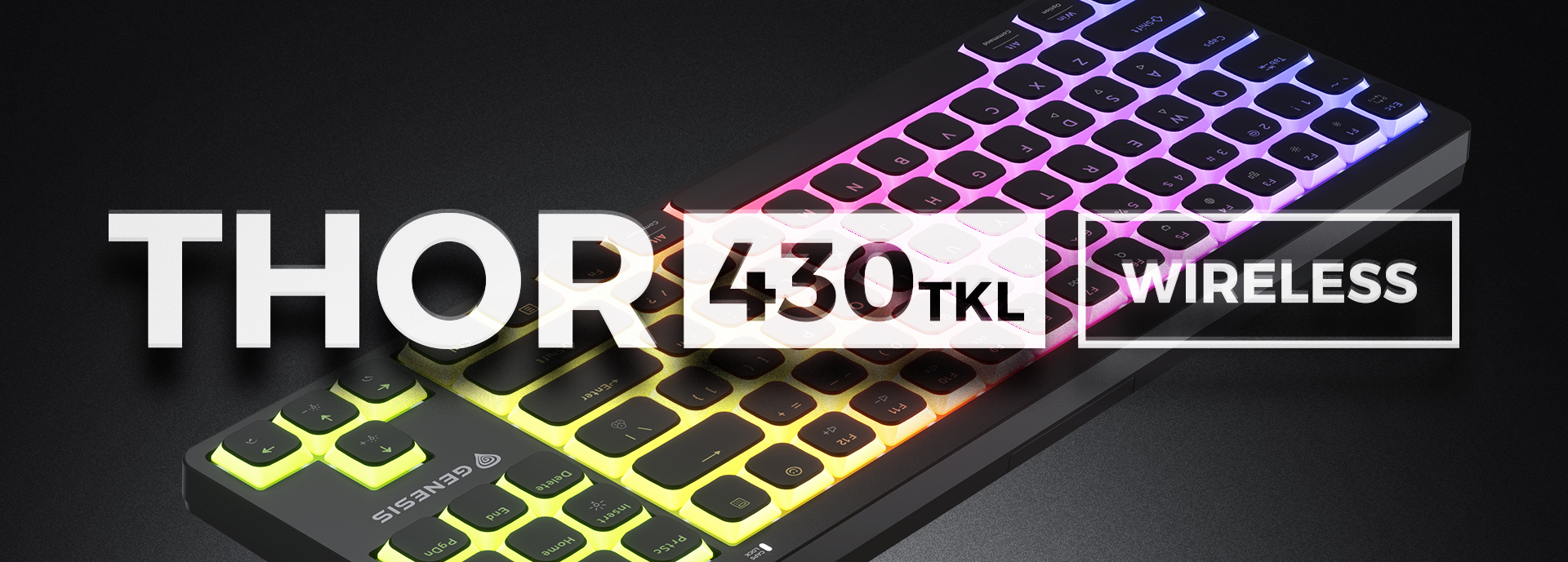 Bezprzewodowa klawiatura z kolorowymi podświetlanymi klawiszami i kompaktowym designem.