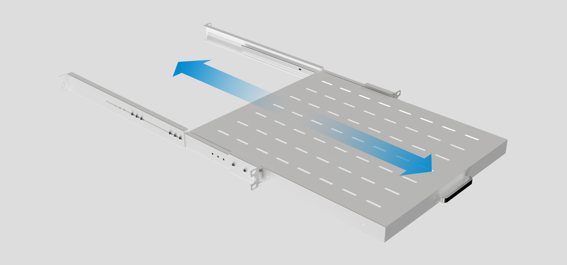 Przesuwna półka rack do szafy 19", rozmiar 1U, kolor szary, nośność 35 kg, montaż 4-punktowy