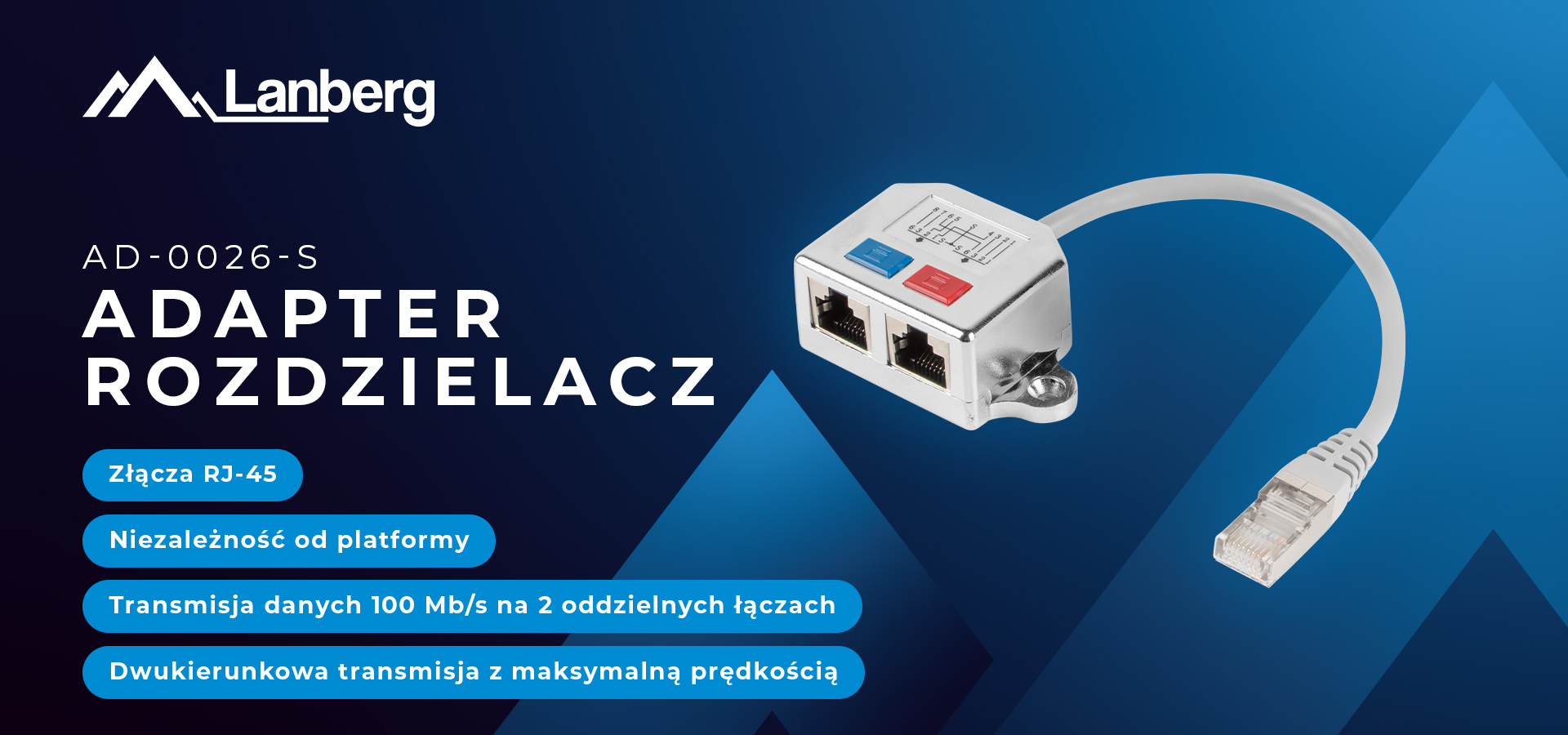 Adapter z dwoma portami połączeniowymi i jednym kablem do przesyłu danych.