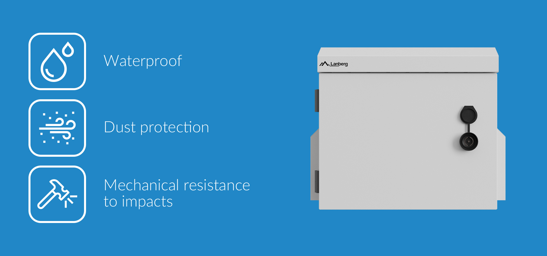 Enclosure with a secure lock, designed to be waterproof and dust resistant.