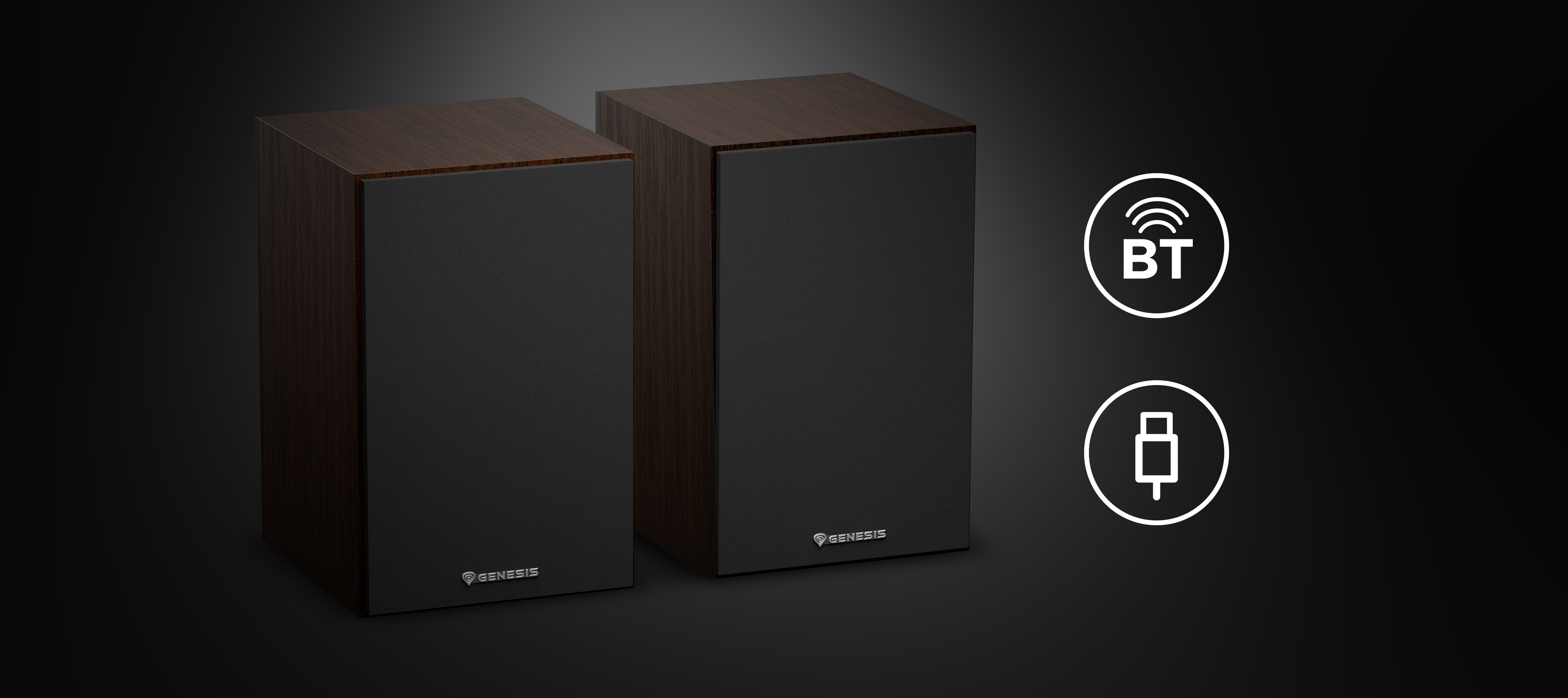 Braune Genesis Arsen 302BT 2.0 Lautsprecher mit schlankem Design, Bluetooth-Konnektivität und USB-Eingang