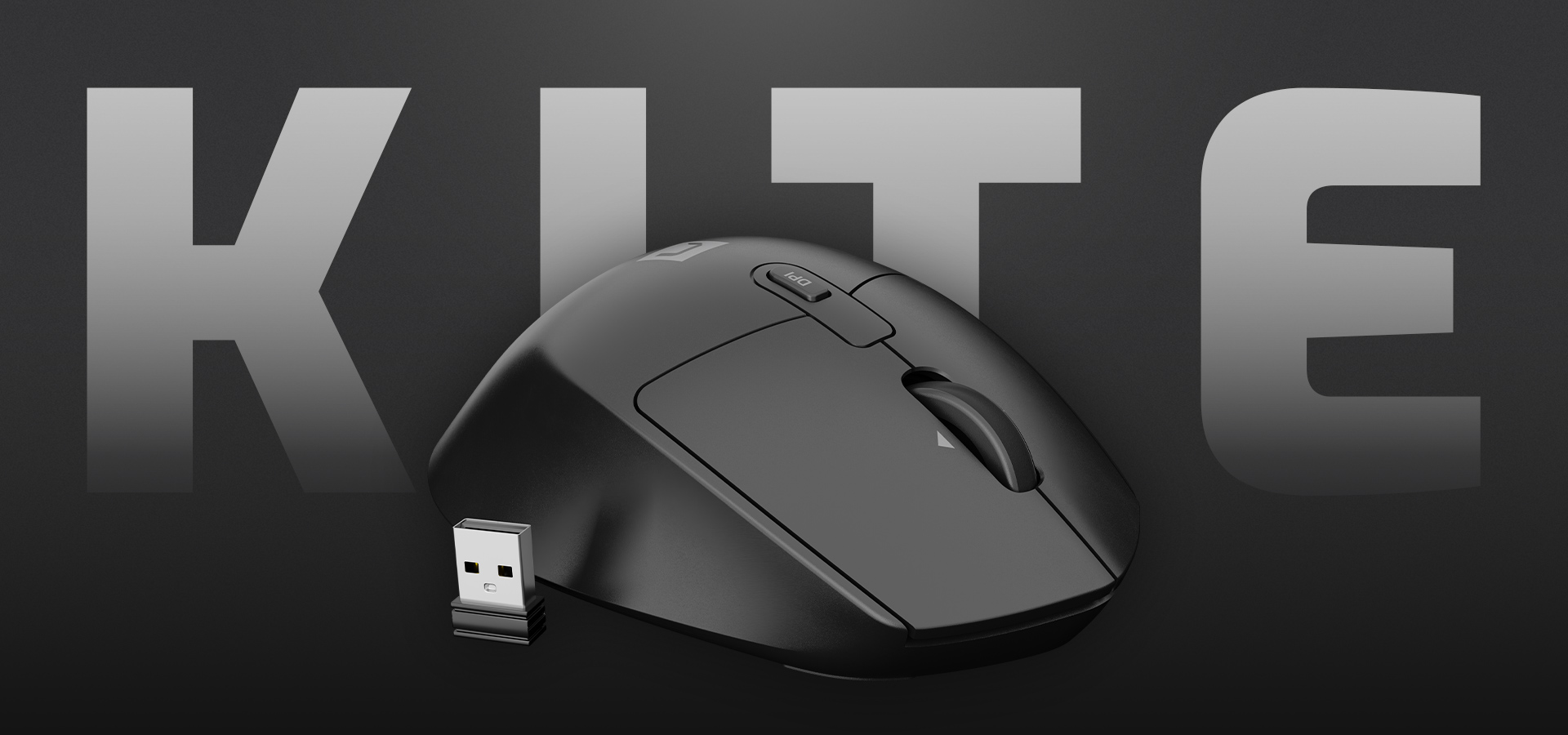 Czarna mysz komputerowa z urządzeniem do podłączenia i eleganckim ergonomicznym kształtem.