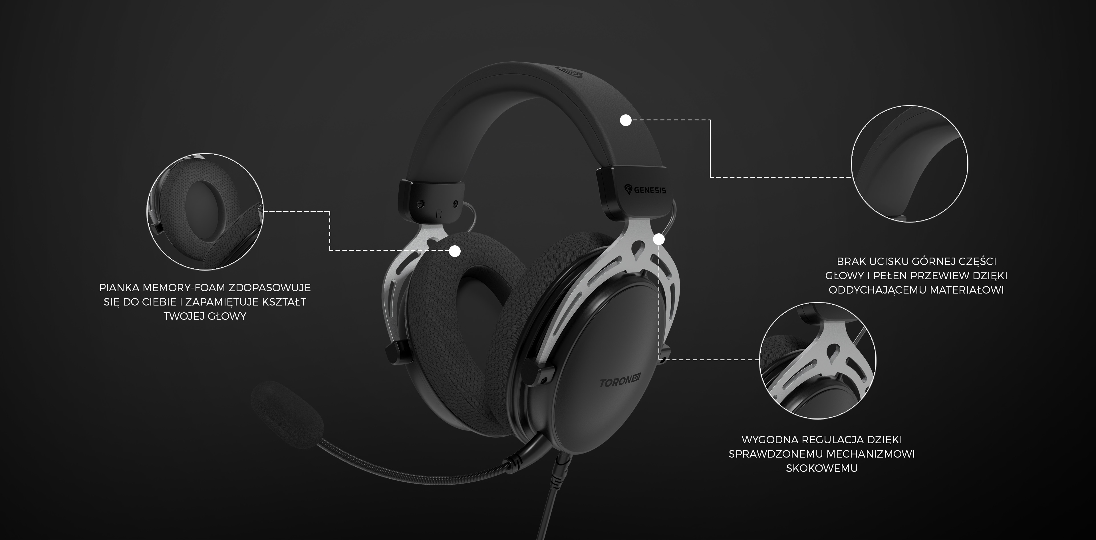 Schwarzer Genesis Toron 531 Over-Ear-Kopfhörer mit Mikrofon, mit weichen Ohrpolstern und verstellbarem Design