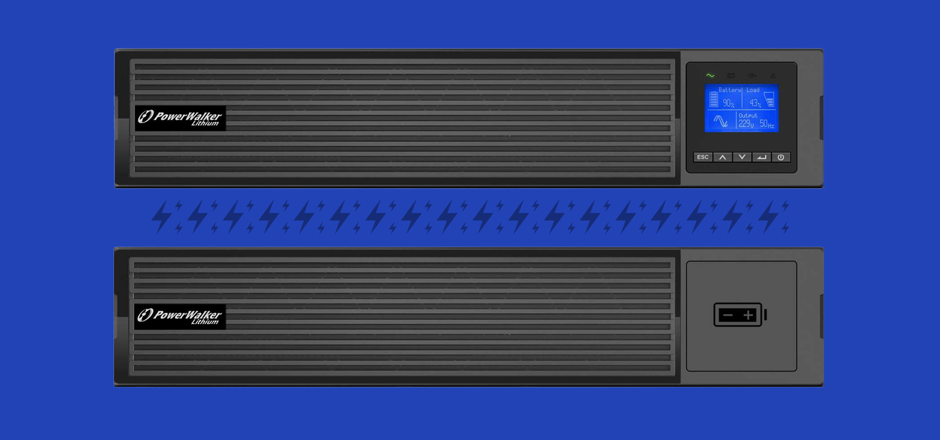 Urządzenie z poziomymi paskami i wyświetlaczem pokazującym różne informacje operacyjne.