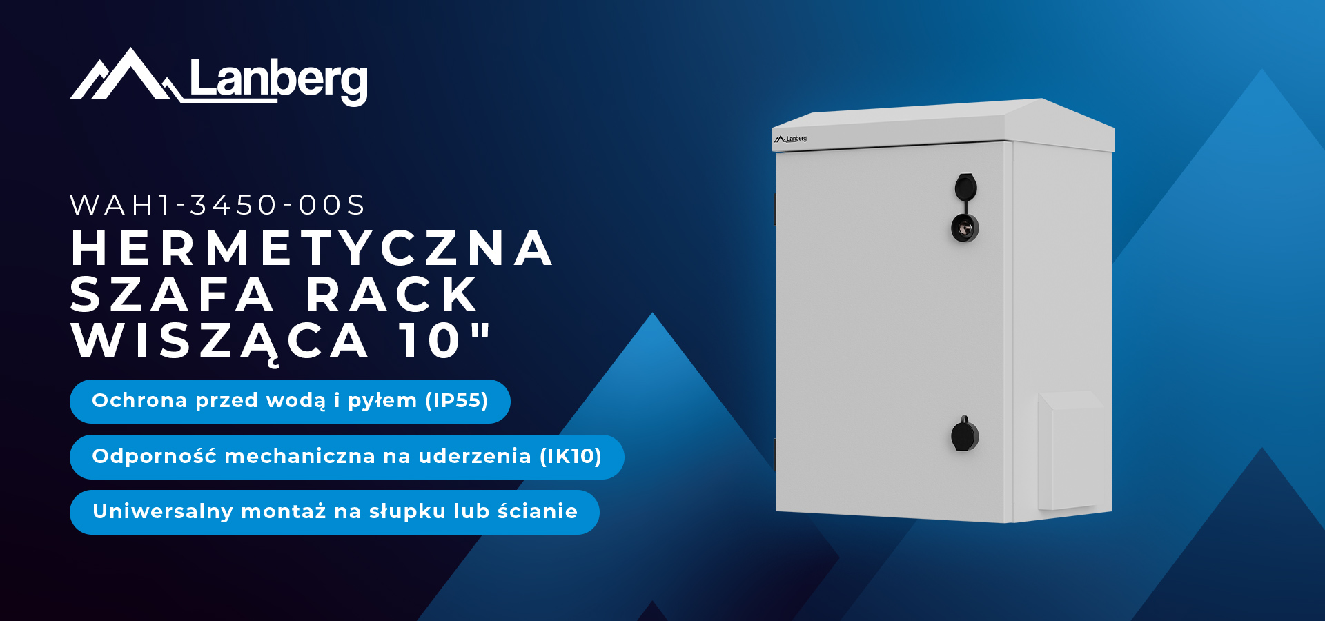 Wisząca obudowa z gładką powierzchnią i otworami do zarządzania kablami.