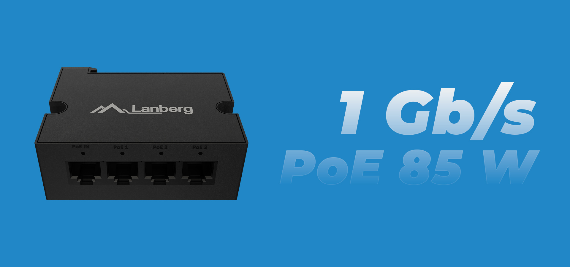 Urządzenie sieciowe z czterema portami i czarną obudową do przesyłania energii i danych.