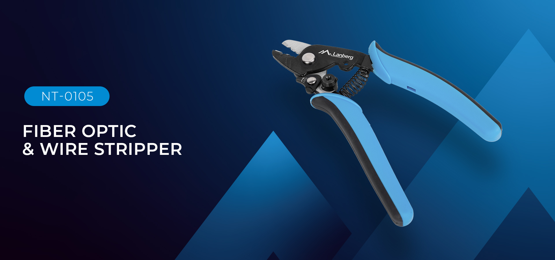Tool with blue handles designed for cutting and stripping electrical wires.