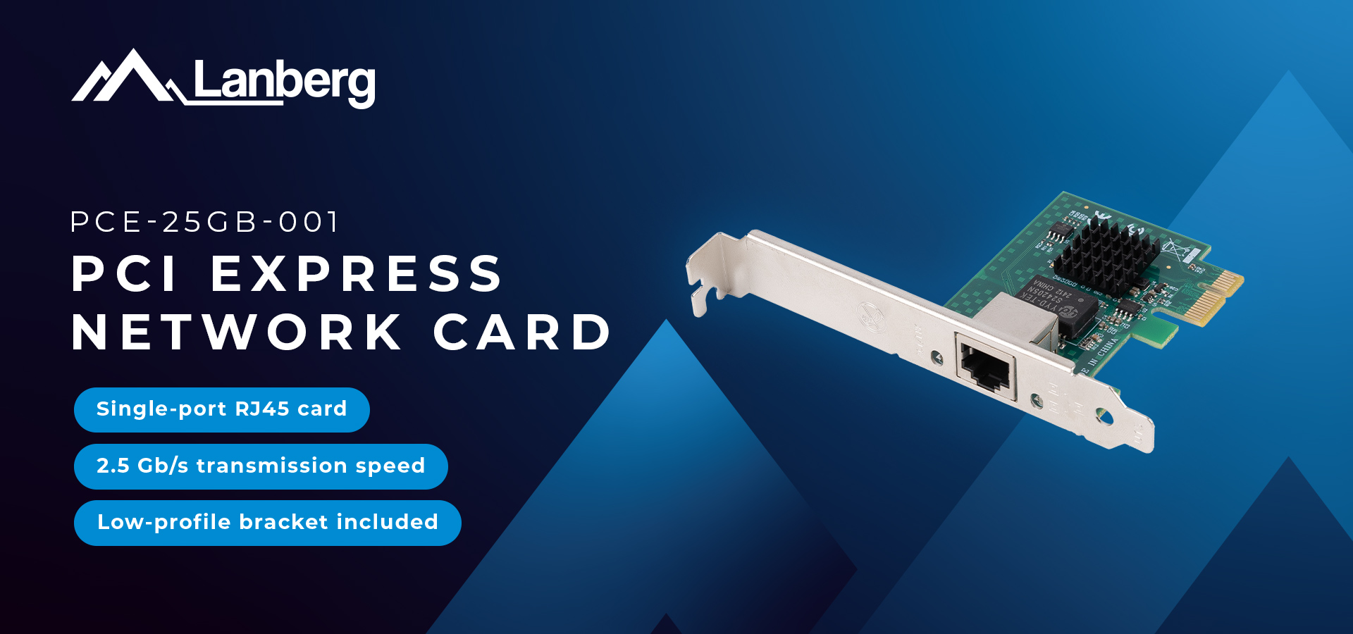 Network card with a single port and a low-profile mounting bracket included.