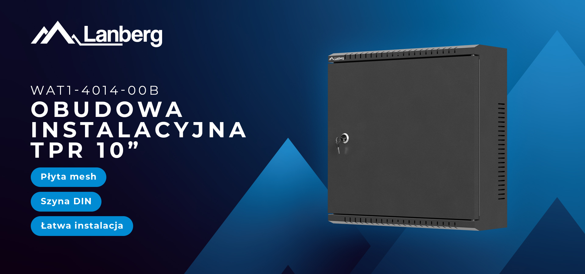Czarna szafa instalacyjna z płytą mesh i wentylacją do łatwego ustawiania i organizacji.