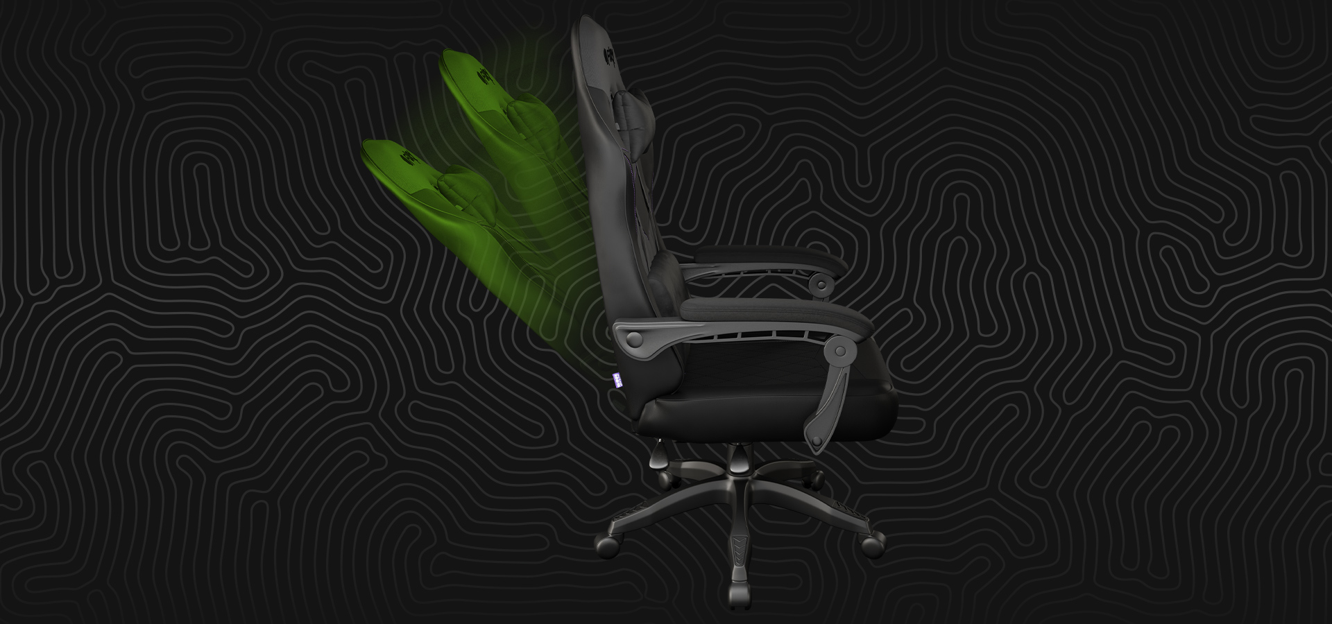 Czarny fotel gamingowy z regulowanym oparciem i ergonomiczną konstrukcją